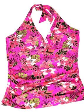 Meet.Curve Tankini Halter Top Women's 2XL Pink Orchid Ruched Summer Swim Beach